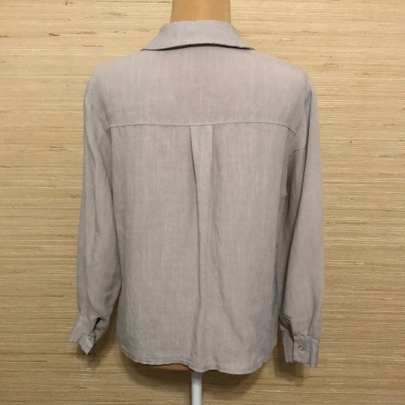 Amaryllis Light Beige Oatmeal Linen Cotton Button-Up Long Sleeve Shirt Medium - Picture 8 of 10
